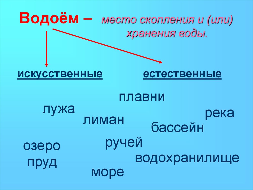 Водоемы естественные и искусственные схема