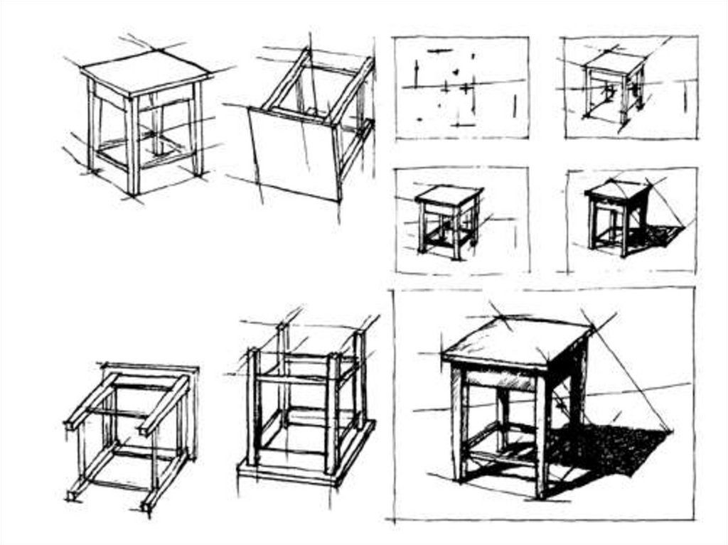 Линейно конструктивный рисунок стула