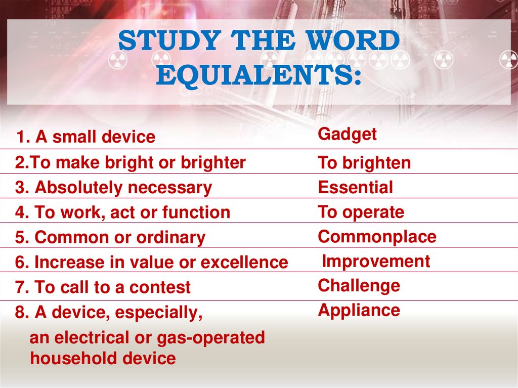 STUDY THE WORD EQUIALENTS: