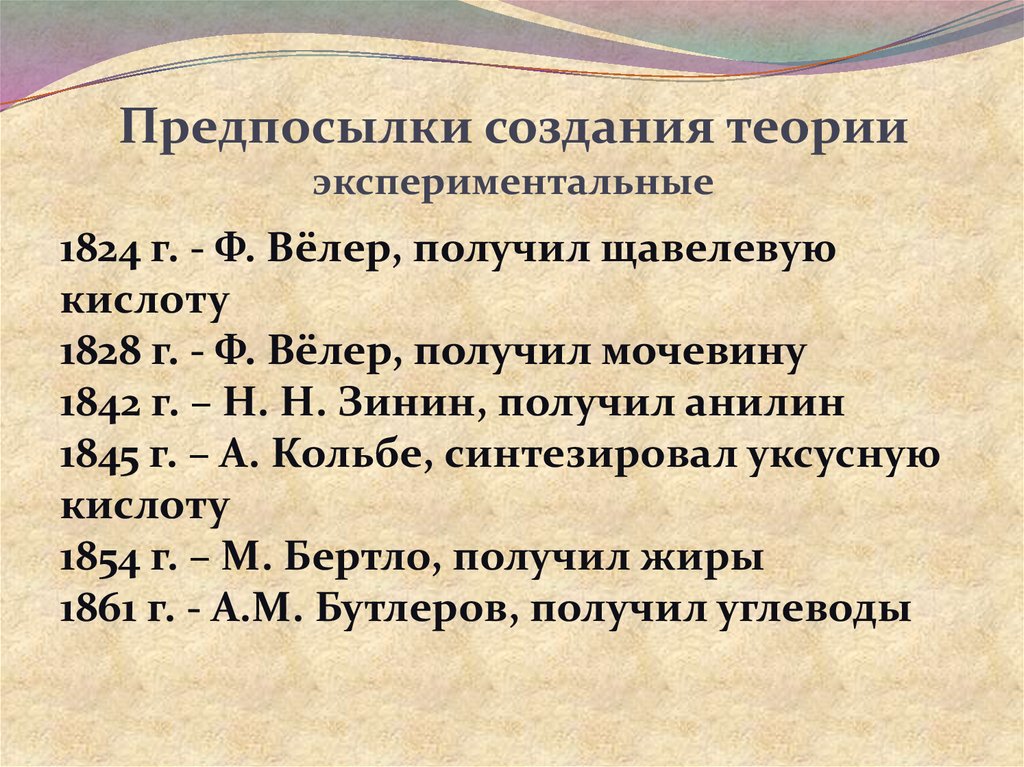 Экспериментальная теория. Предпосылки создания теории химического строения. Предпосылки создание теории химия. Предпосылки возникновения теории Бутлерова кратко. Экспериментальные предпосылки 1828 г..