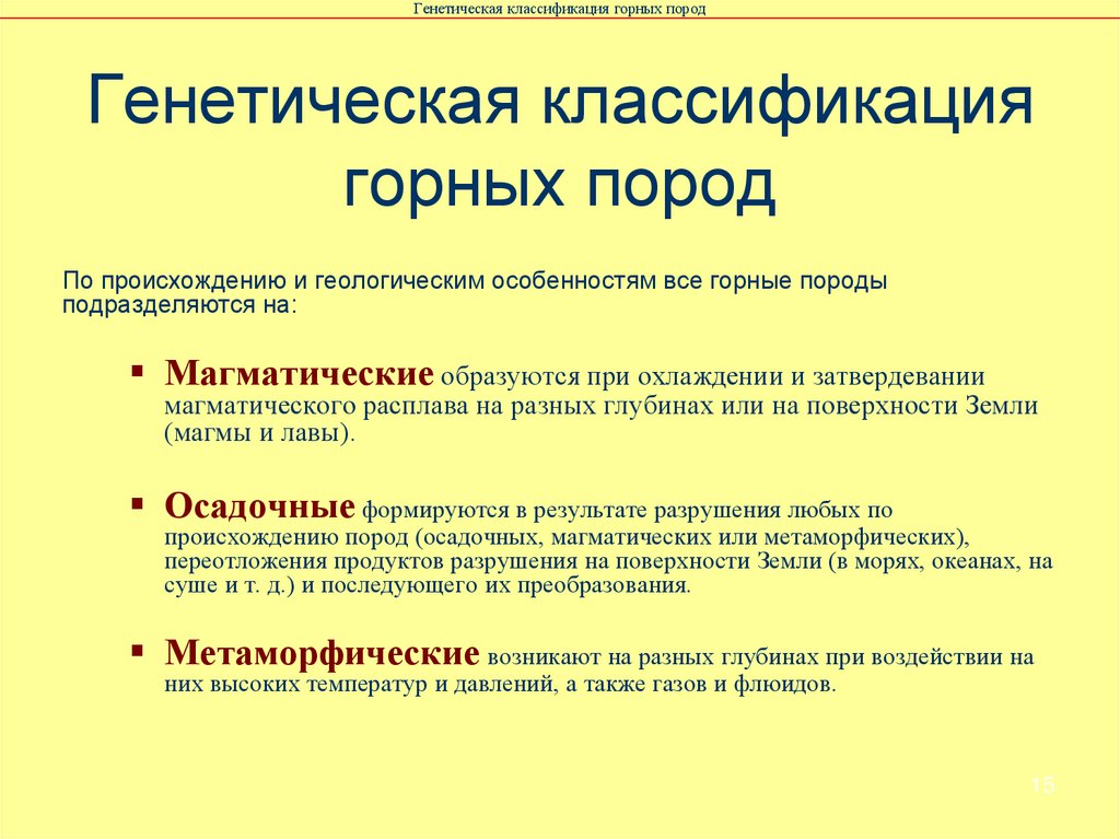 Классификация пород. Генетическая классификация горных пород. 1. Генетическая классификация горных пород. Генетическая классификация ресурсов. Генетическая классификация волн.