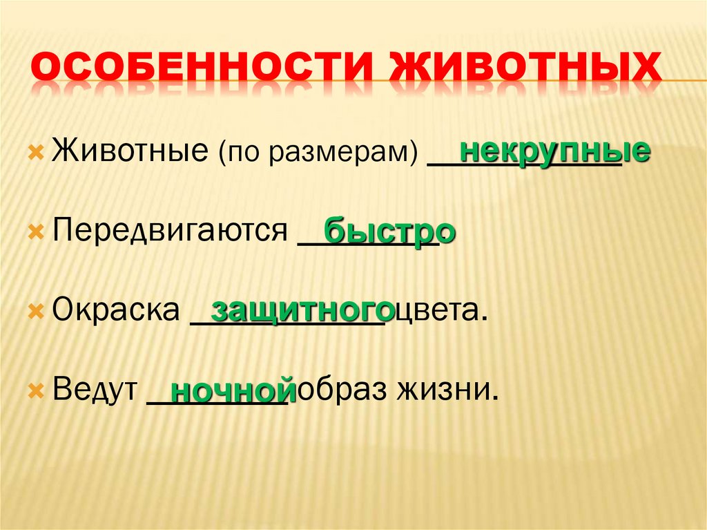 Особенности животных