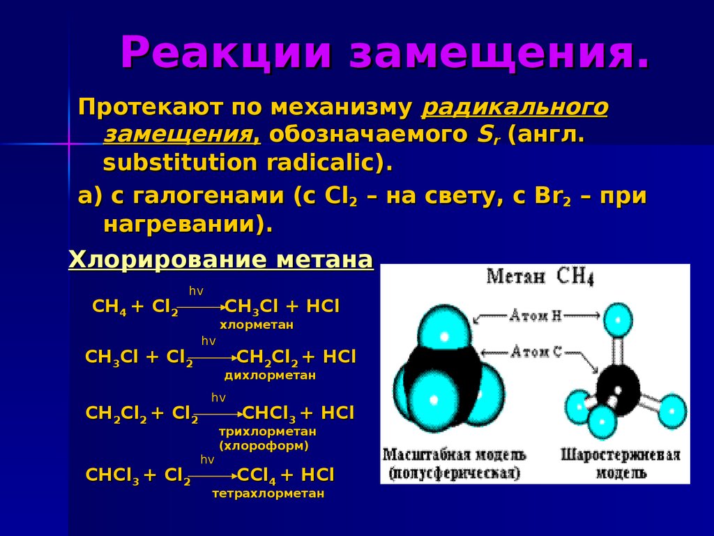 Замещение метана хлором
