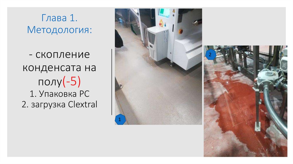 Глава 1. Методология: - скопление конденсата на полу(-5) 1. Упаковка РС 2. загрузка Clextral