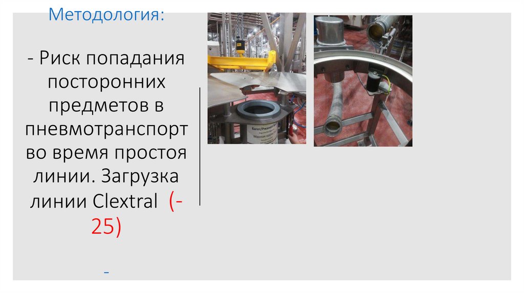 Глава 1. Методология: - Риск попадания посторонних предметов в пневмотранспорт во время простоя линии. Загрузка линии Clextral