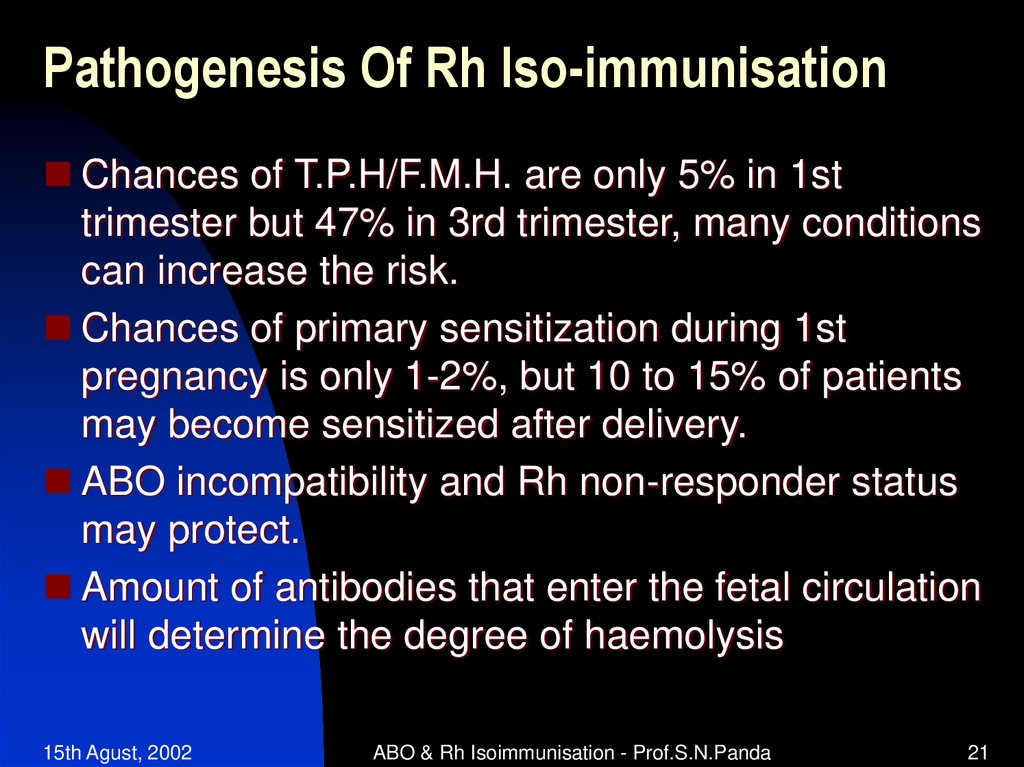 Pathogenesis Of Rh Iso-immunisation