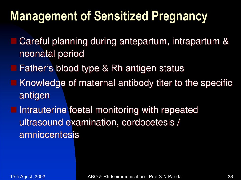 Management of Sensitized Pregnancy