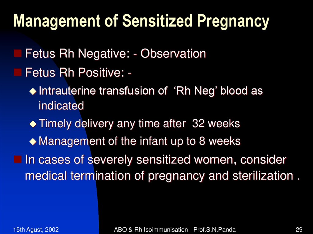 Management of Sensitized Pregnancy
