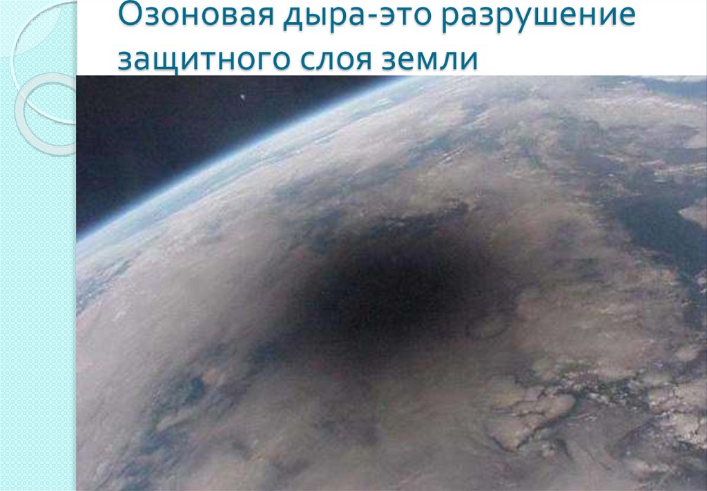Озоновая дыра-это разрушение защитного слоя земли