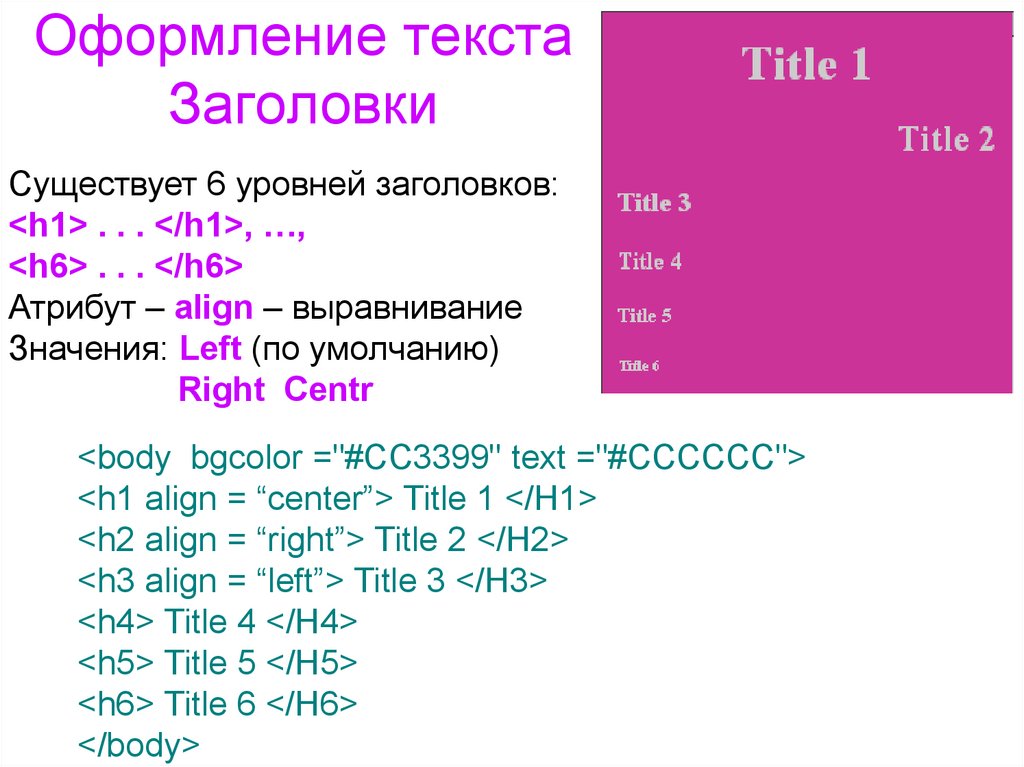 Оформление текста в html. Html оформление. Атрибут title html. Атрибут align в html.