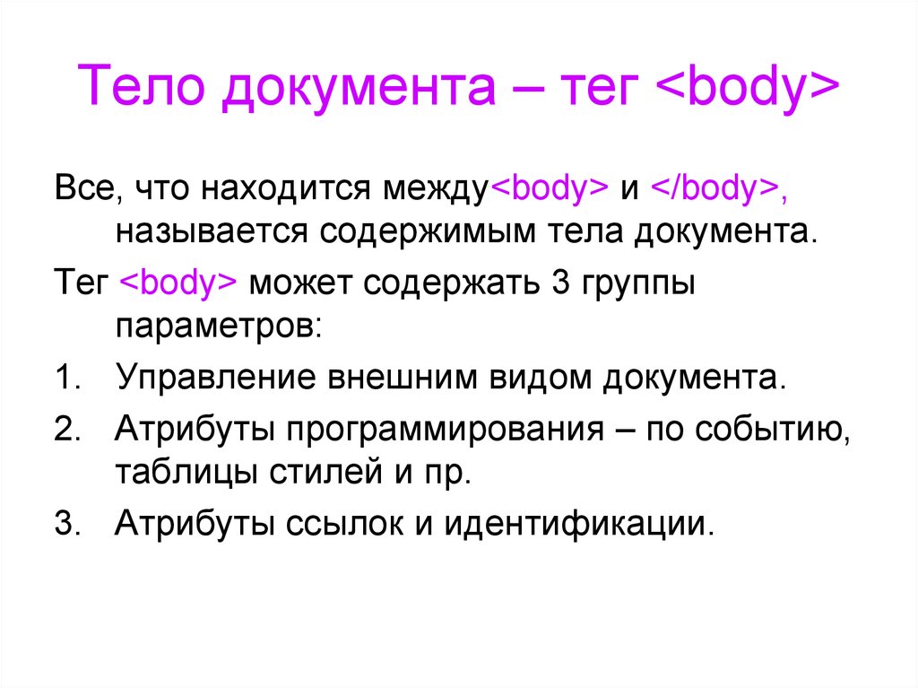 Что такое теги. Тег body. Атрибуты тега body. Атрибуты тела документа html. Тег body в html.