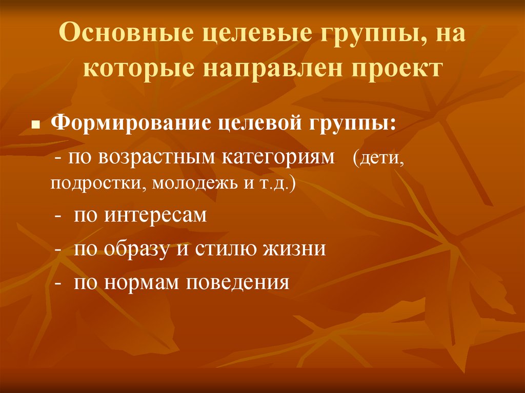 Целевые группы на которые направлен проект