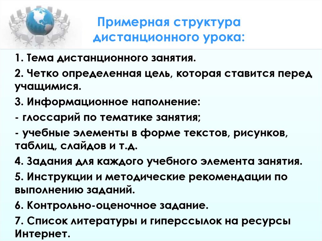 Примерная структура дистанционного урока: