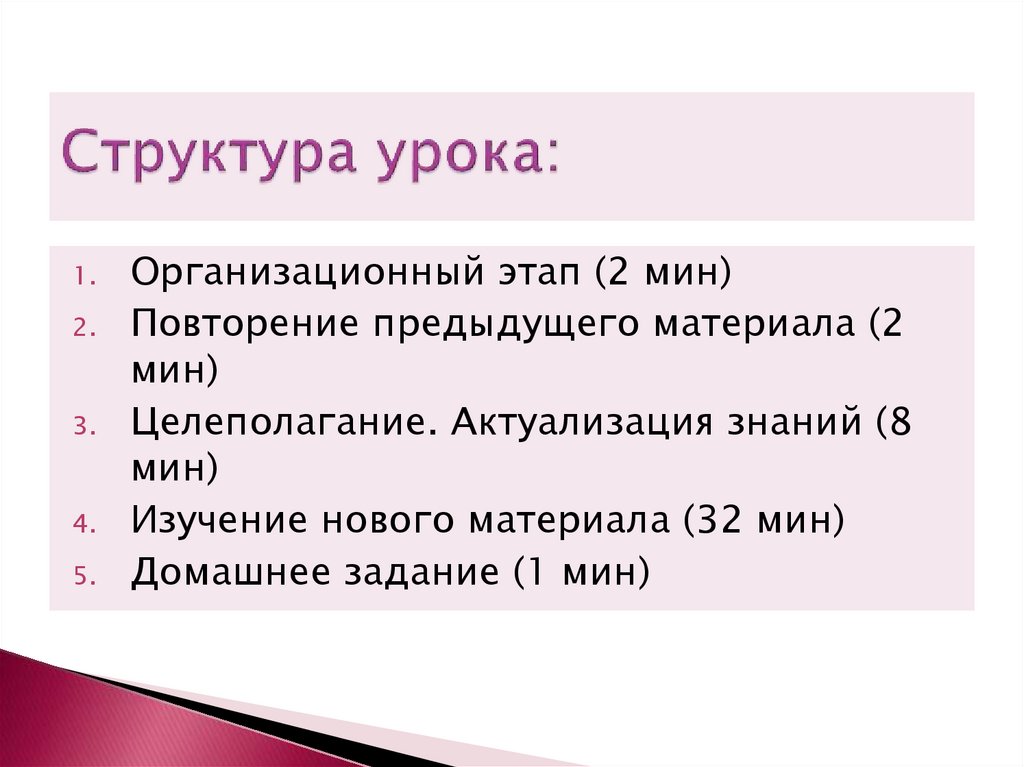 Структура урока: