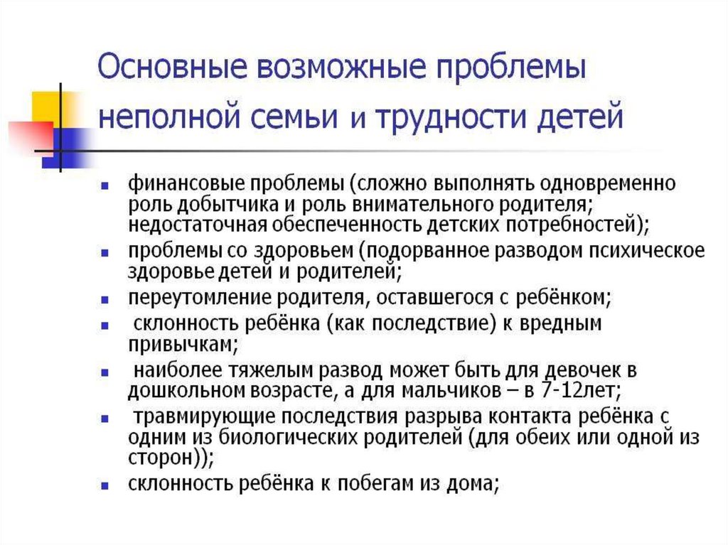 Проблемы неполных семей презентация