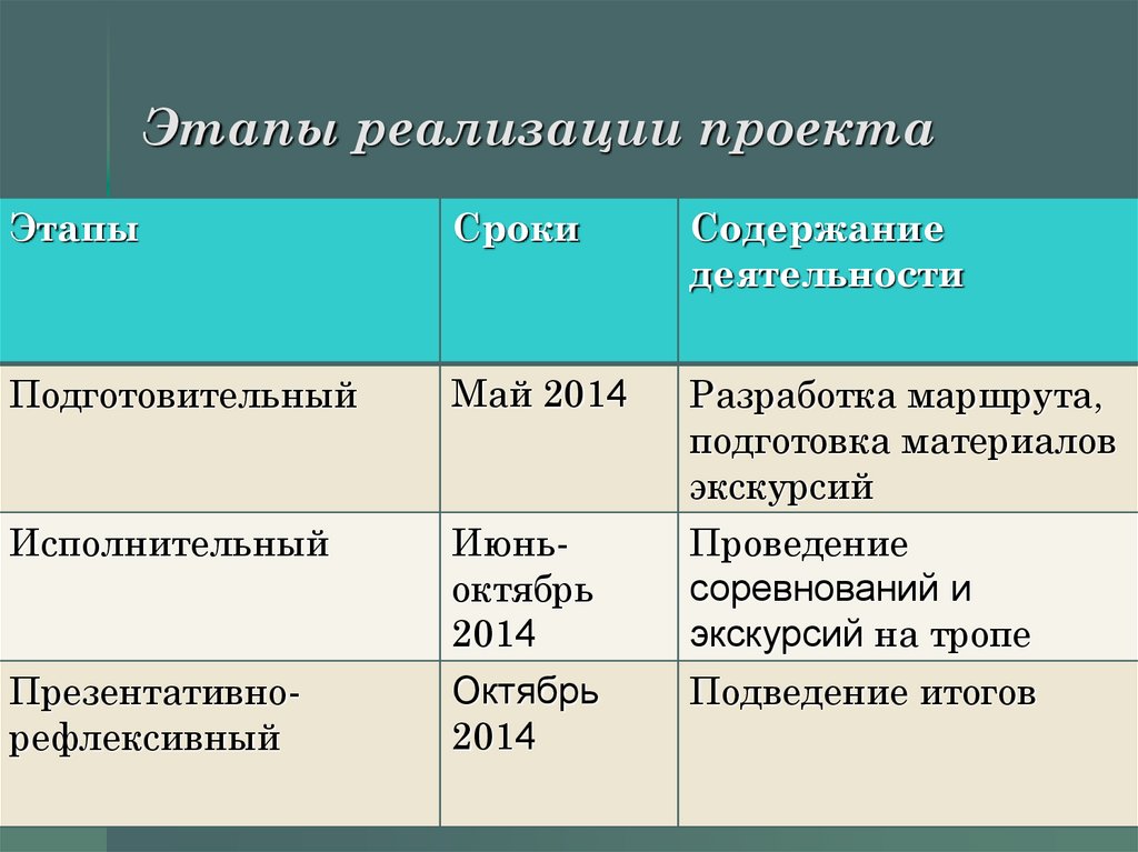 Этапы реализации проекта
