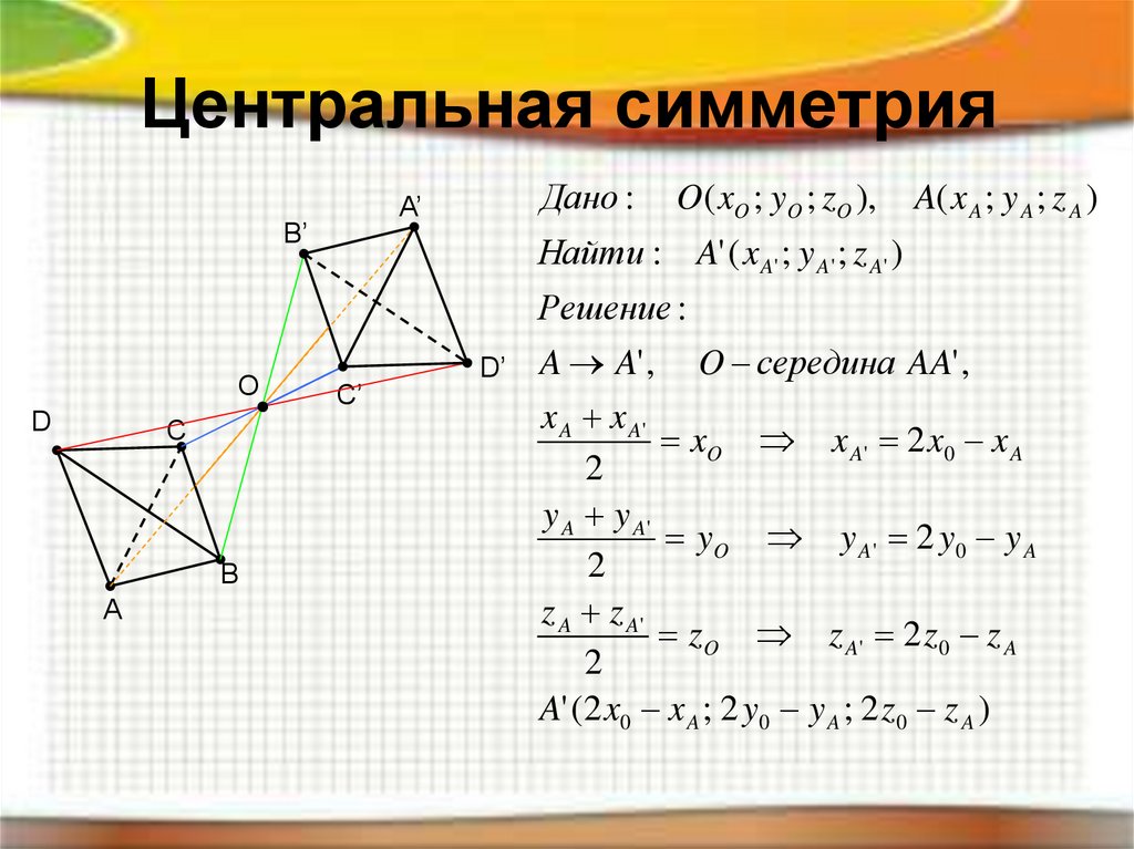 Найти рей. Центральная симметрия решение. Центральная симметрия в геометрии. Центральная симметрия конуса. Центральная симметрия в алгебре.