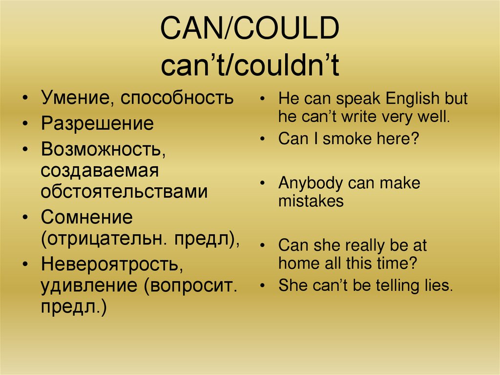 CAN/COULD can’t/couldn’t