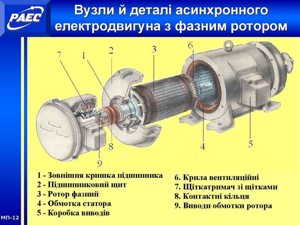 Вузли й деталі асинхронного електродвигуна з фазним ротором