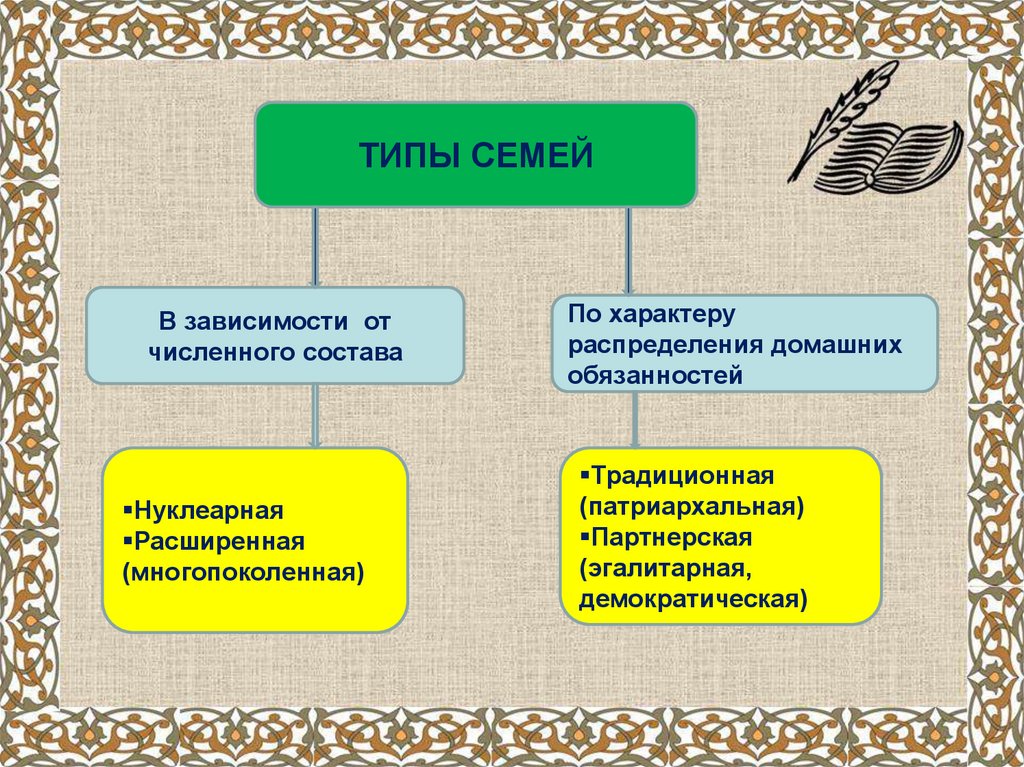 В современном обществознании принято выделять нуклеарные и расширенные семьи составьте план текста