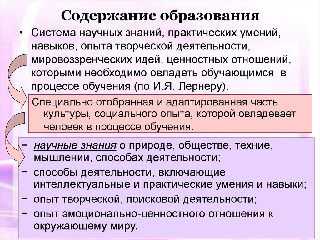 Под содержанием образования в дидактике. Содержание образования дидактика.