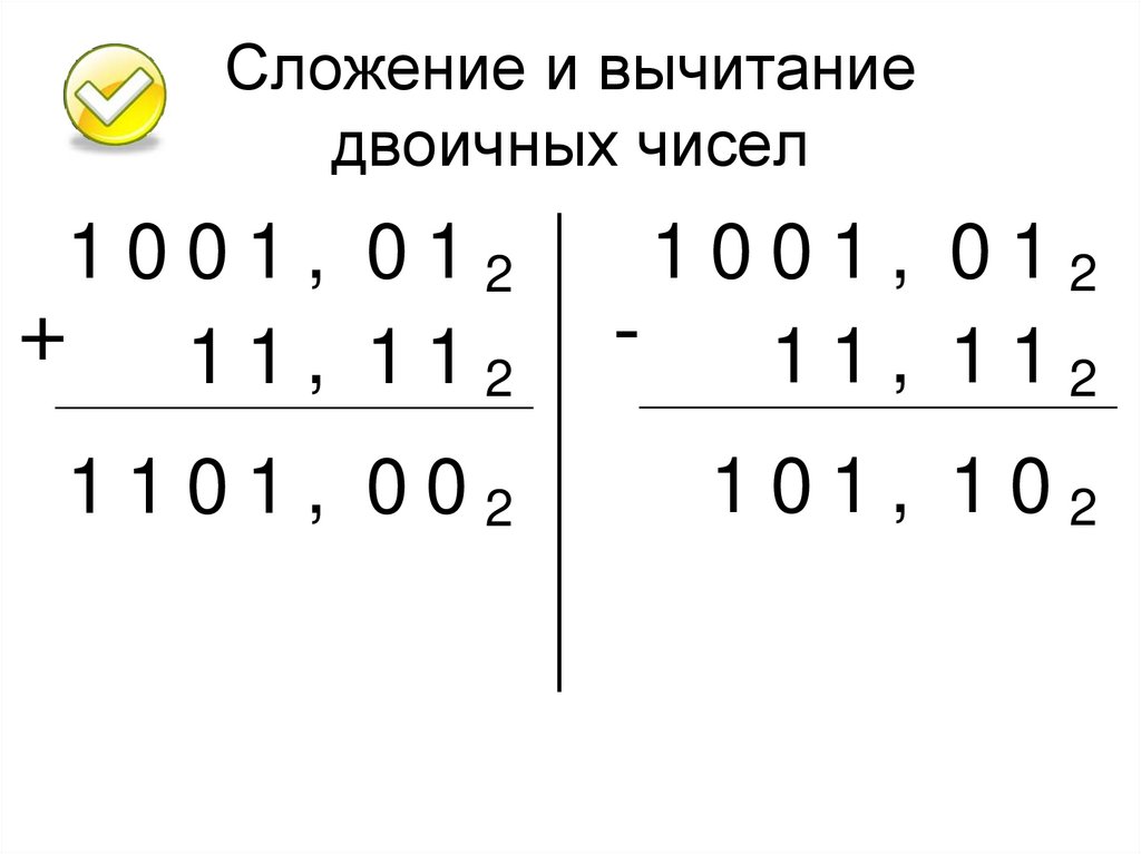 Сложение и вычитание двоичных чисел