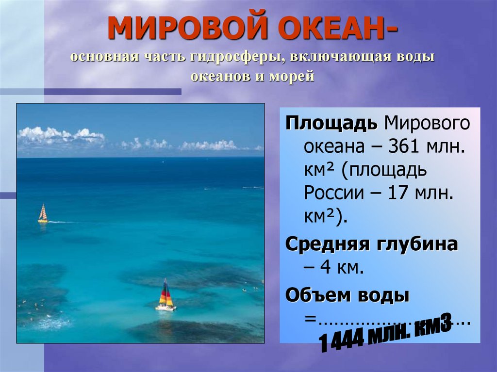 МИРОВОЙ ОКЕАН- основная часть гидросферы, включающая воды океанов и морей