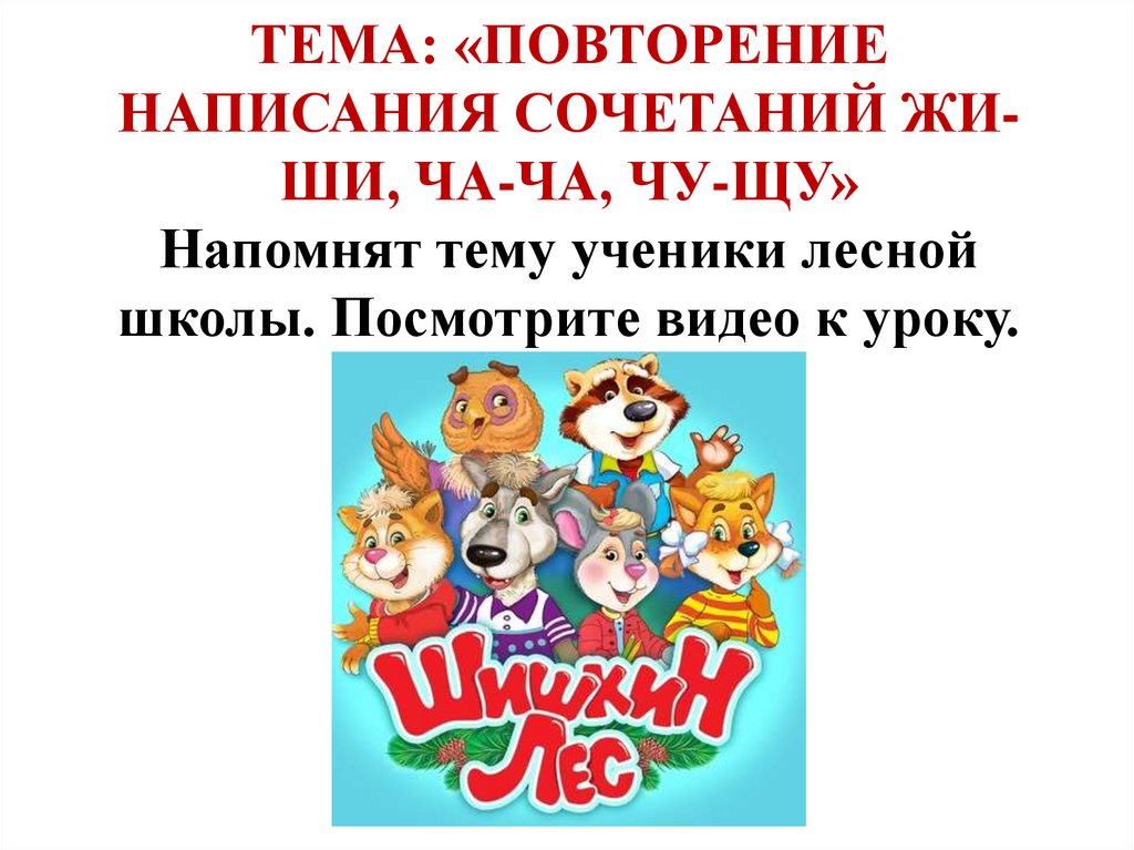 ТЕМА: «ПОВТОРЕНИЕ НАПИСАНИЯ СОЧЕТАНИЙ ЖИ-ШИ, ЧА-ЧА, ЧУ-ЩУ»