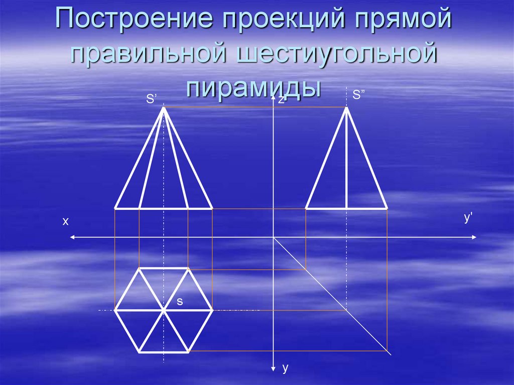 Построение проекций прямой правильной шестиугольной пирамиды