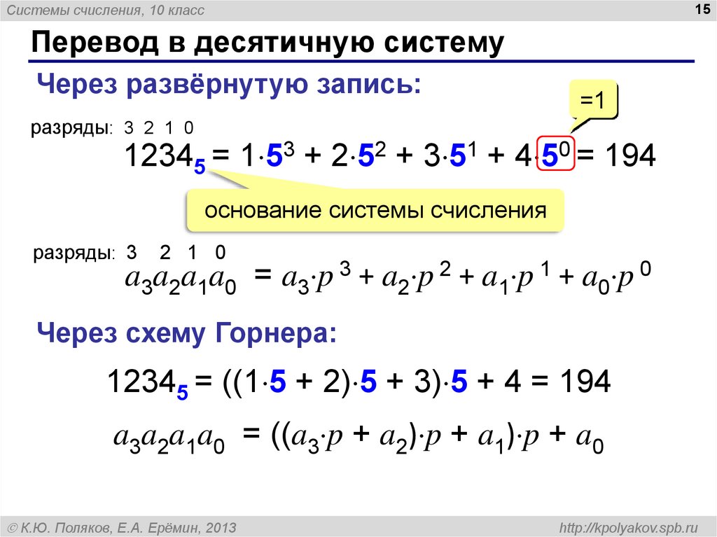 Схема горнера информатика 10 класс