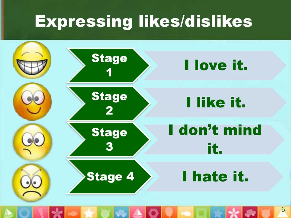 Expressing likes/dislikes