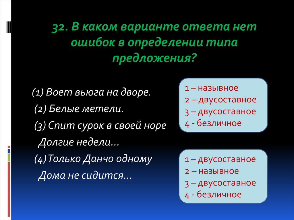 Прочитайте сколько в тексте предложений вьюга воет. Односоставные предложения тренажер. Виды односоставных предложений таблица. Двусоставное назывное предложение. Двусоставное предложение про лето.