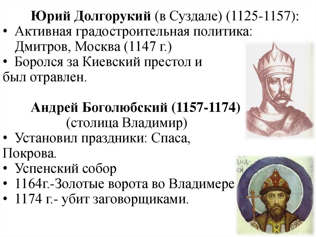 Сын юрия долгорукого большое. Правление Юрия Долгорукого 1125-1157.