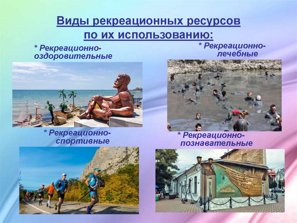 Виды рекреационных ресурсов по их использованию: