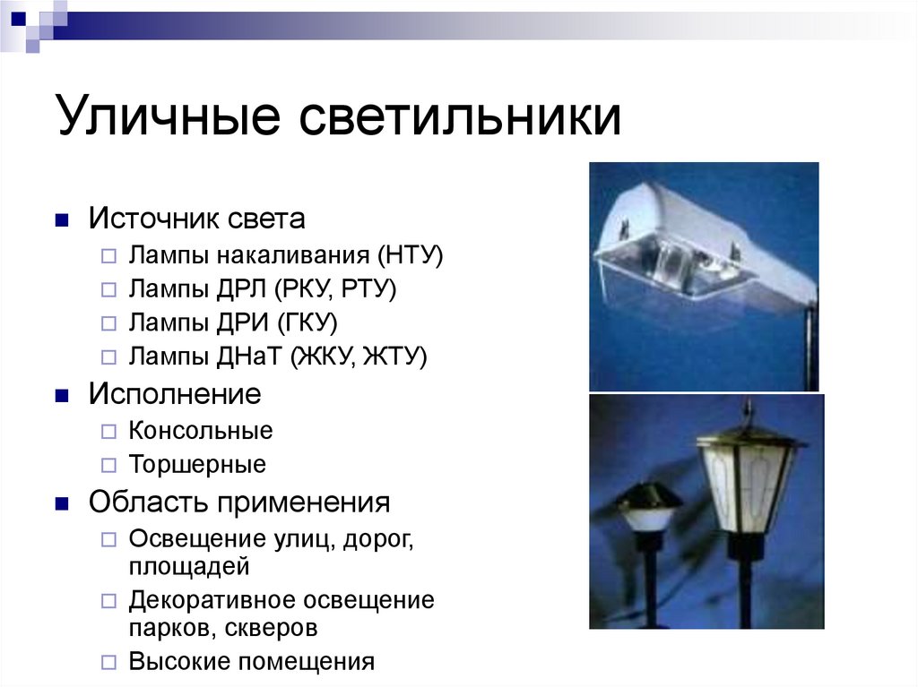 Уличные светильники