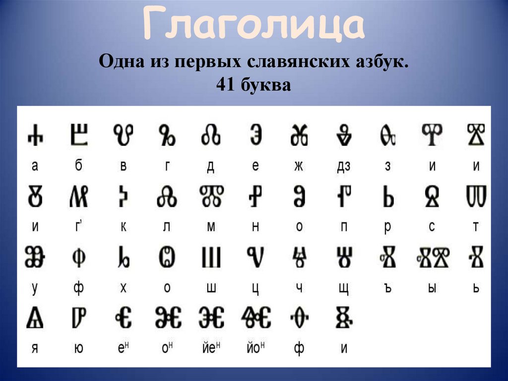Глаголица Одна из первых славянских азбук. 41 буква