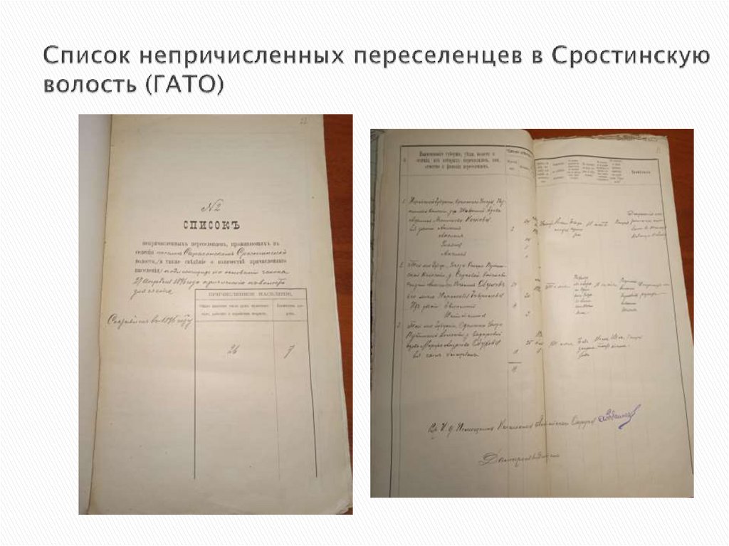 Список непричисленных переселенцев в Сростинскую волость (ГАТО)