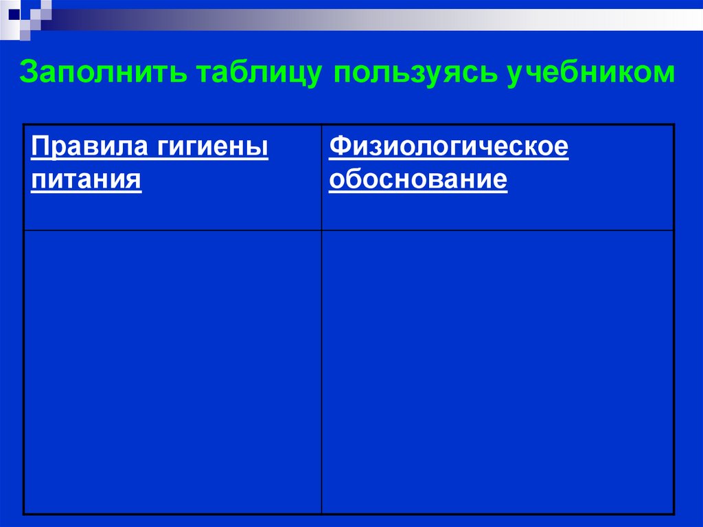 Заполнить таблицу пользуясь учебником