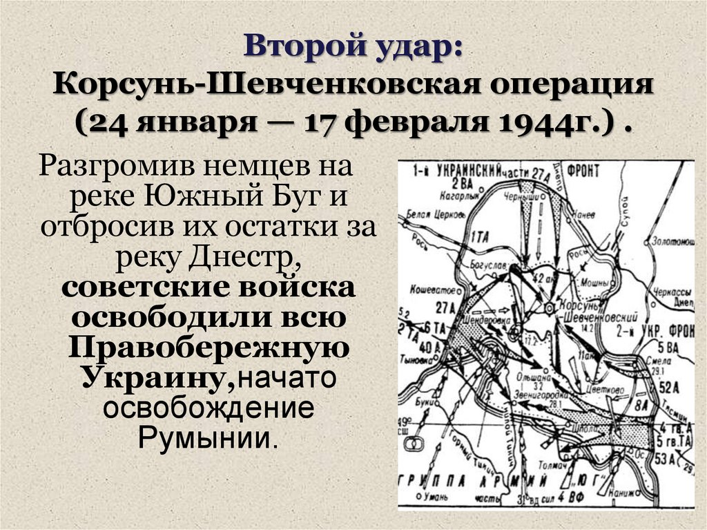 Второй удар: Корсунь-Шевченковская операция (24 января — 17 февраля 1944г.) .