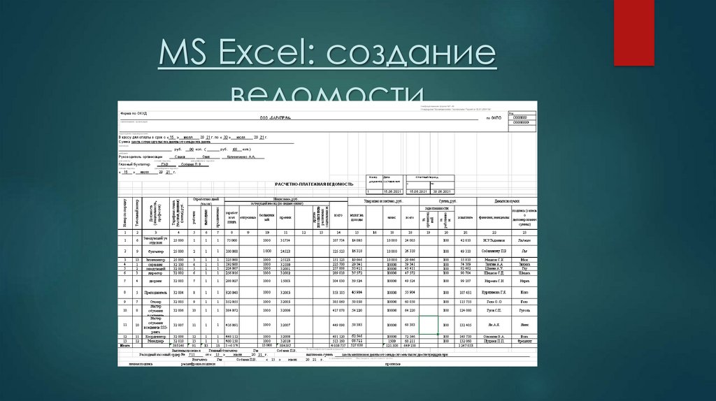 MS Excel: создание ведомости