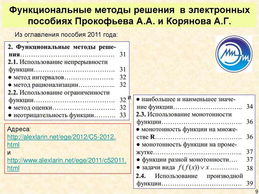 Функциональные методы решения задач. Решение параметров функциональным методом.