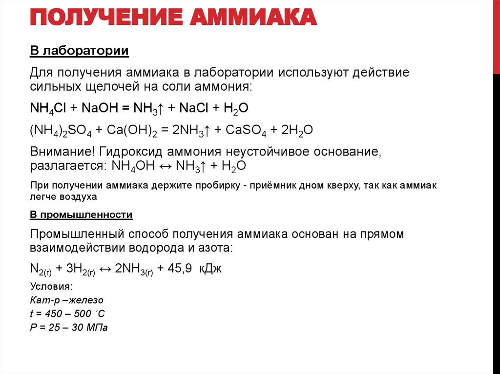 Реакция получения аммиака в промышленности