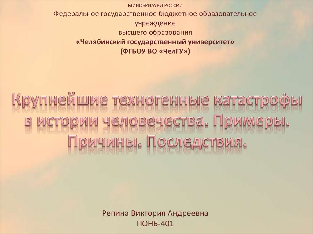 Техногенные катастрофы в начале 21 века причины и последствия проект