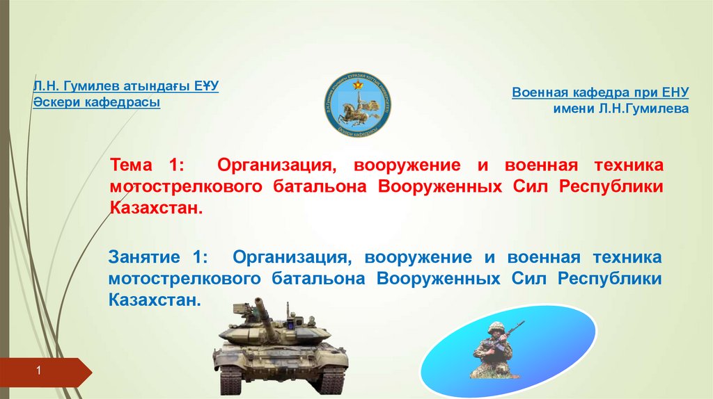 Тема 1: Организация, вооружение и военная техника мотострелкового батальона Вооруженных Сил Республики Казахстан.
