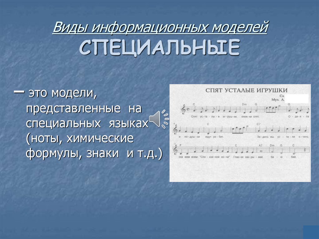 Виды информационных моделей СПЕЦИАЛЬНЫЕ