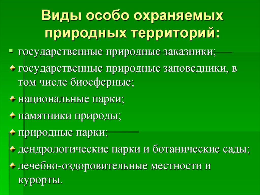 Виды особо охраняемых природных