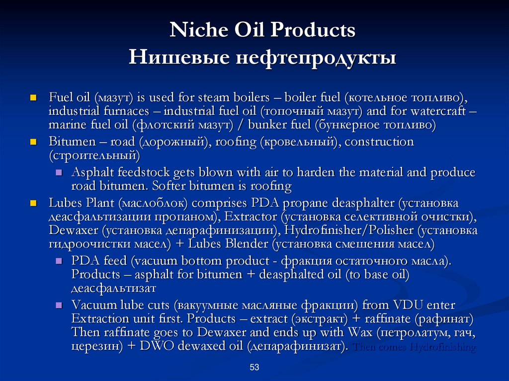 Niche Oil Products Нишевые нефтепродукты