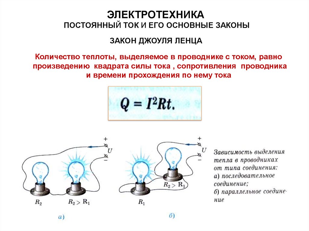 Закон джоуля ленца можно записать в виде