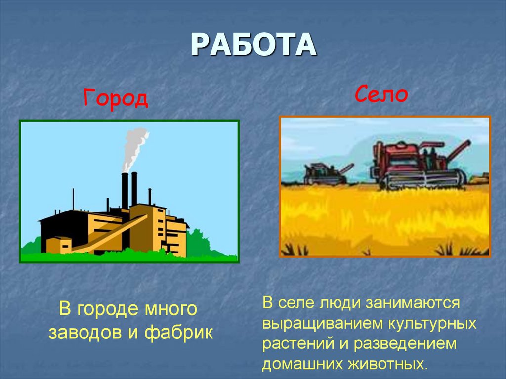 Села работает. Город и село. Город и село презентация. Профессии села и города. Сравнение города и села.