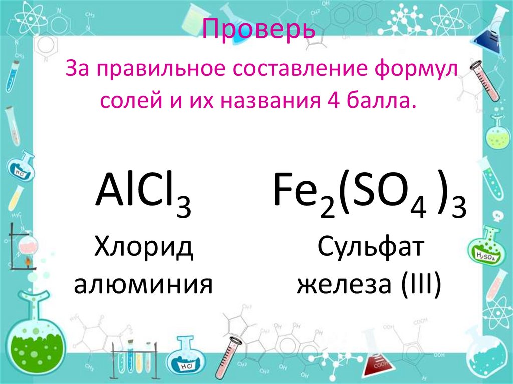 Формулу следующих солей